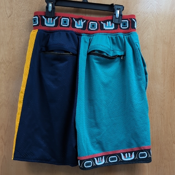 Men's Athletic Shorts - Teal, Navy, and Yellow - Picture 2 of 3